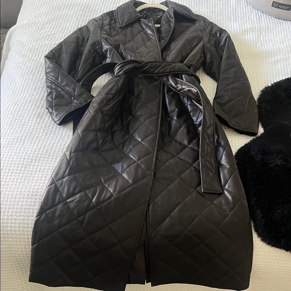 Asos Tall Hero Brown Faux Leather Quilted Coat Sz Small, 2